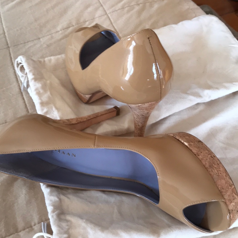 Cole Haan open toe beige heels.
